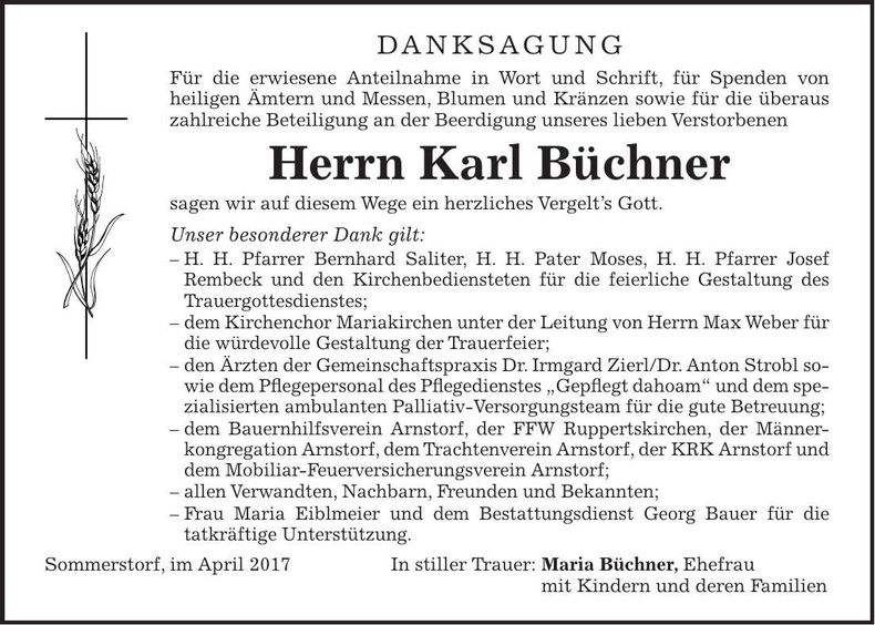 Traueranzeige Karl Büchner