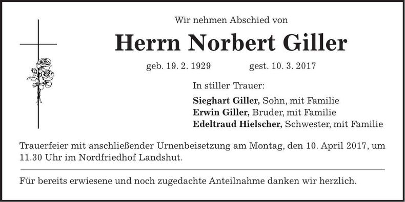 Traueranzeige Norbert Giller