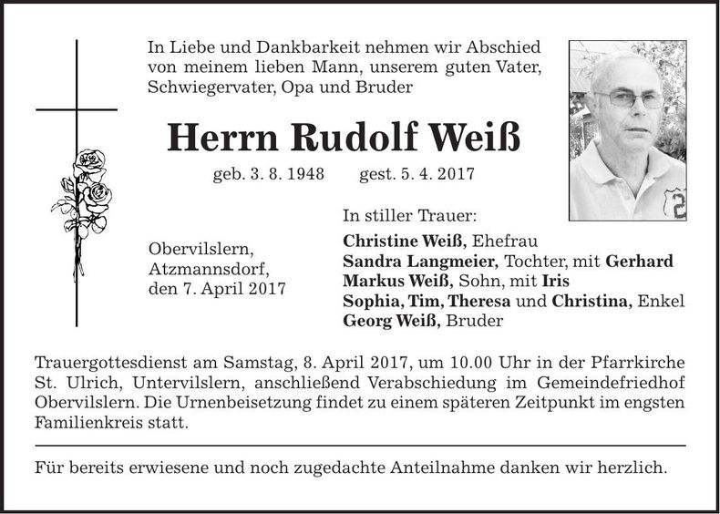 Traueranzeige Rudolf Weiß