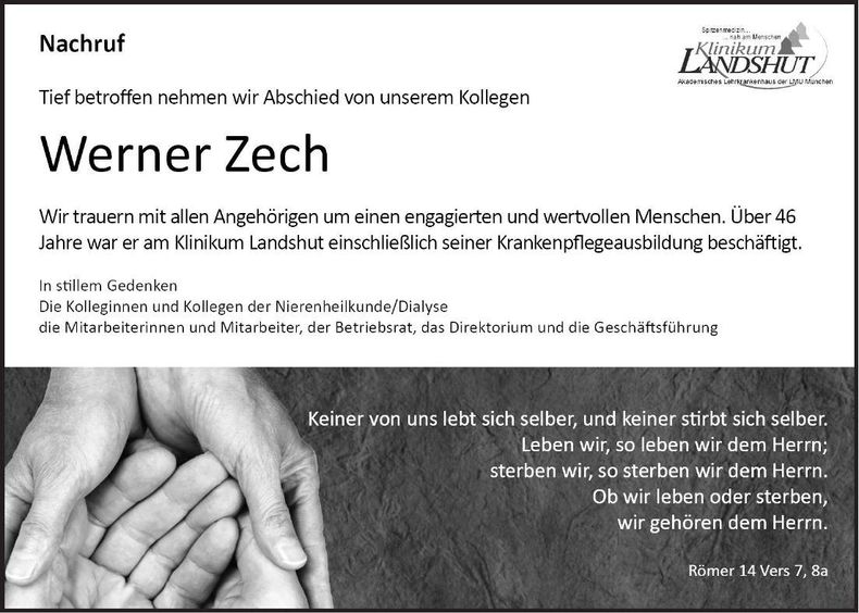 Traueranzeige Werner Zech