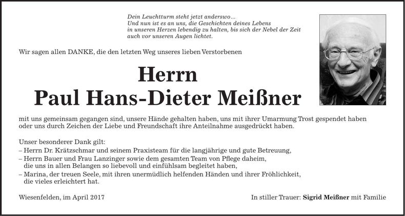 Traueranzeige Paul Hans-Dieter Meißner
