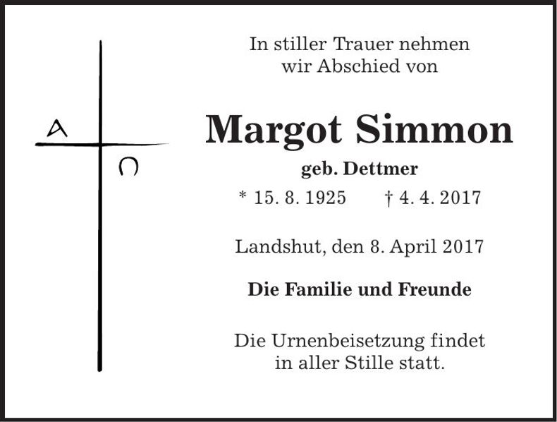 Traueranzeige Margot Simmon