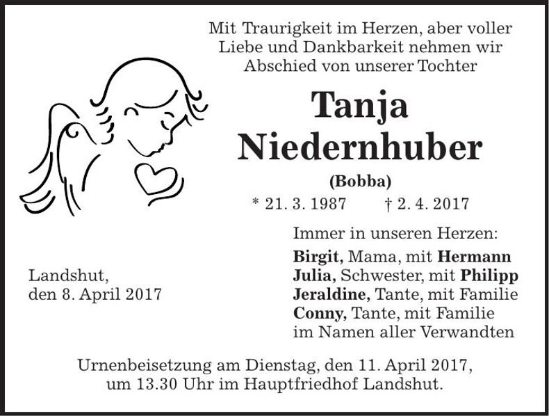 Traueranzeige Tanja Niedernhuber