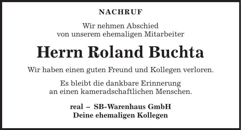 Traueranzeige Roland Buchta