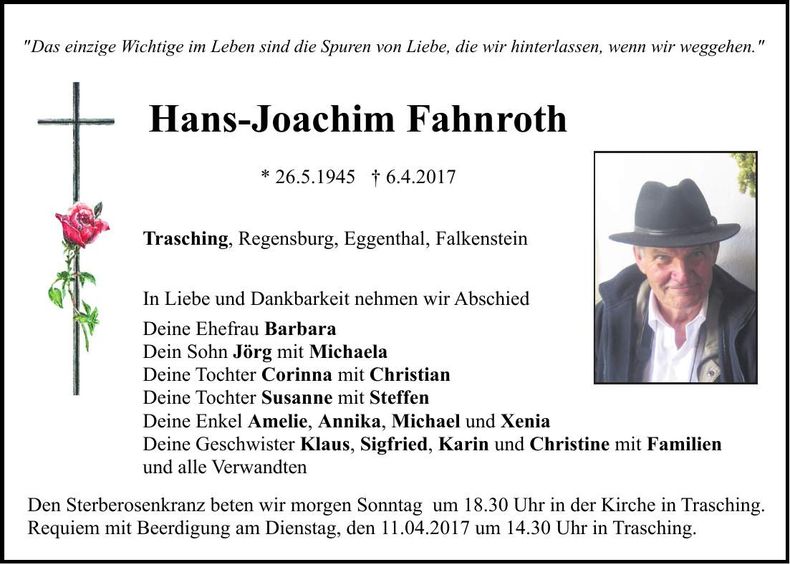 Traueranzeige Hans-Joachim Fahnroth