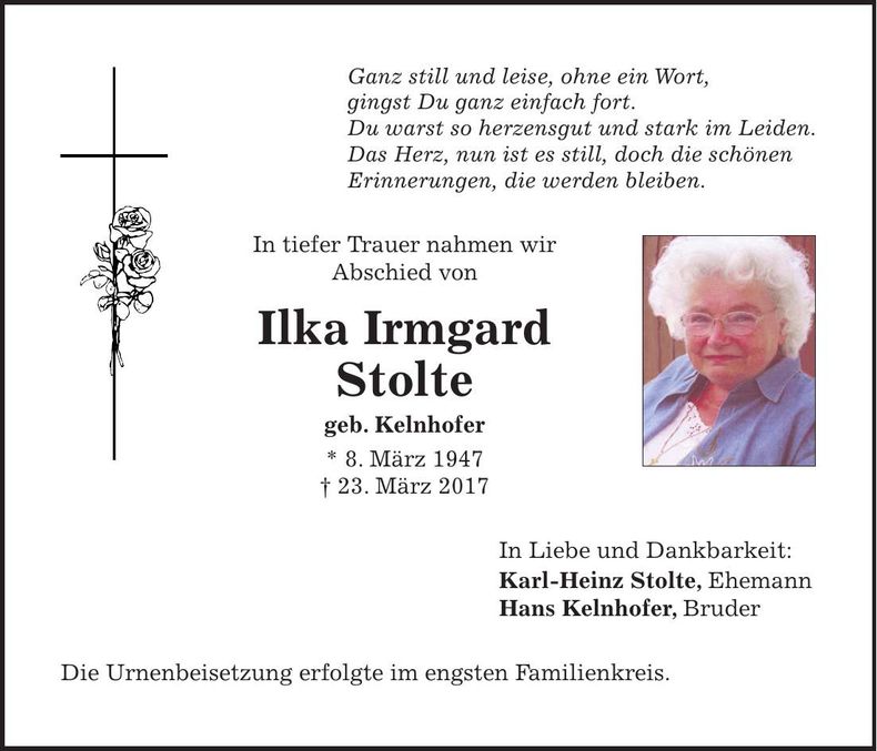 Traueranzeige Ilka Irmgard Stolte
