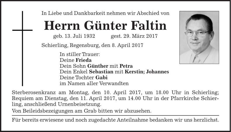 Traueranzeige Günter Faltin