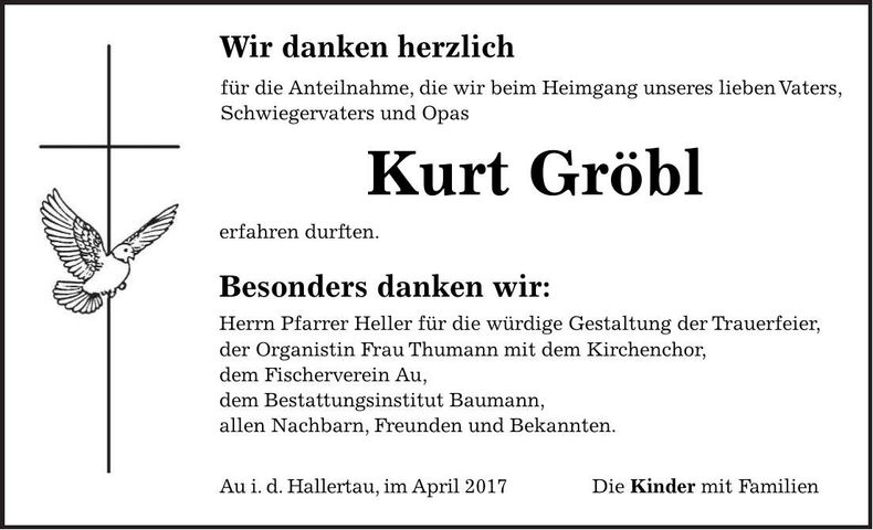 Traueranzeige Kurt Gröbl