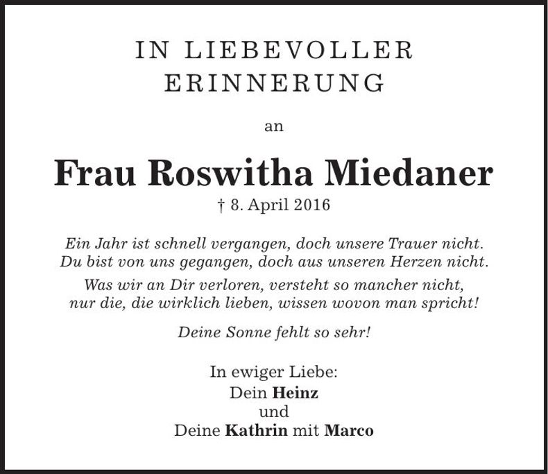 Traueranzeige Roswitha Miedaner