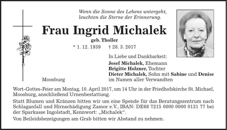 Traueranzeige Ingrid Michalek