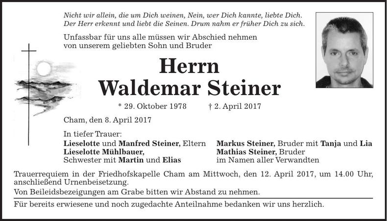 Traueranzeige Waldemar Steiner