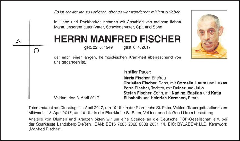 Traueranzeige Manfred Fischer