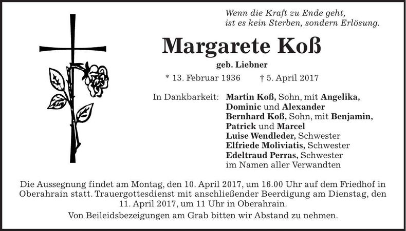 Traueranzeige Margarete Koß