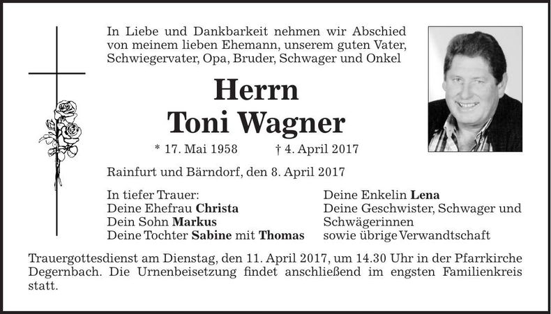 Traueranzeige Toni Wagner