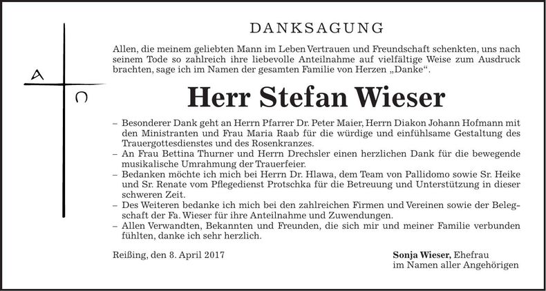 Traueranzeige Stefan Wieser