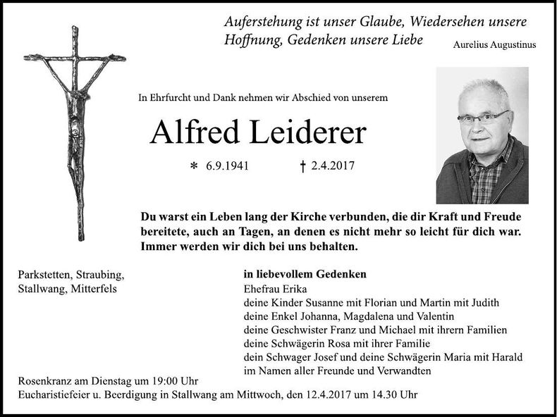 Traueranzeige Alfred Leiderer