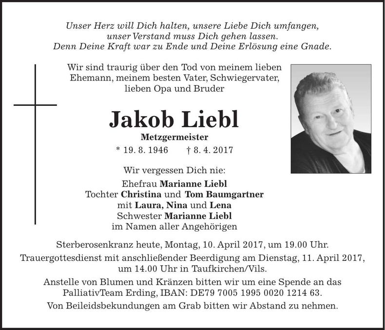 Traueranzeige Jakob Liebl