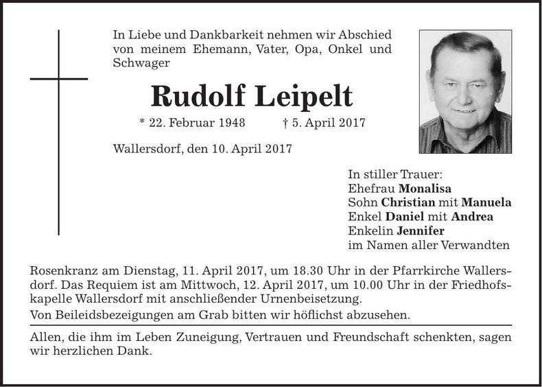 Traueranzeige Rudolf Leipelt