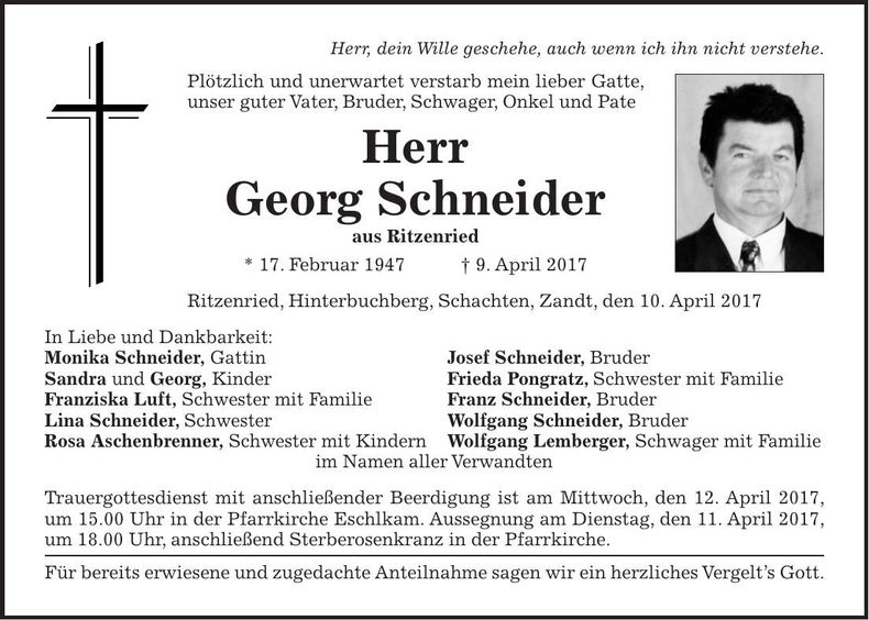 Traueranzeige Georg Schneider
