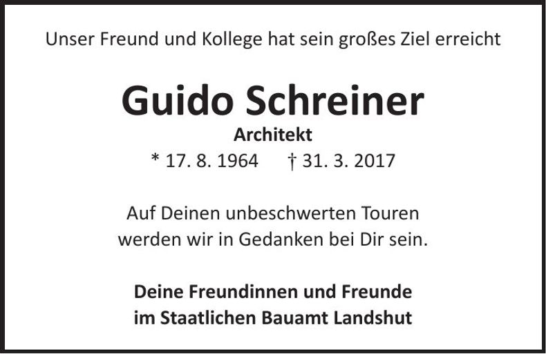Traueranzeige Guido Schreiner