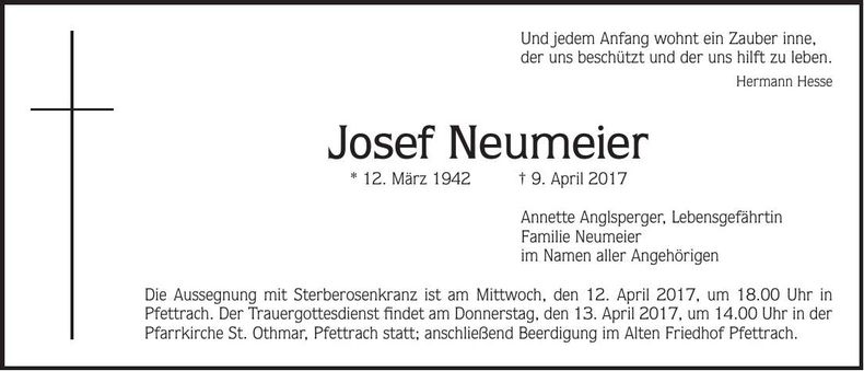 Traueranzeige Josef Neumeier