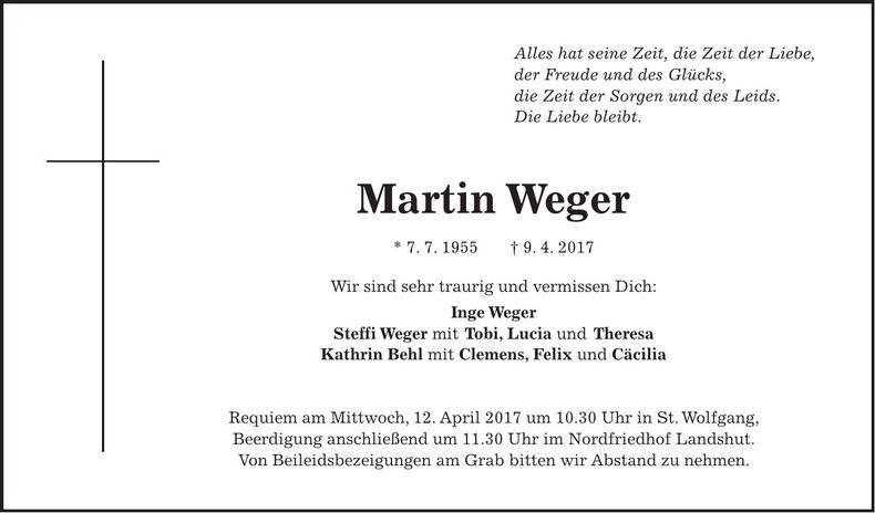 Traueranzeige Martin Weger