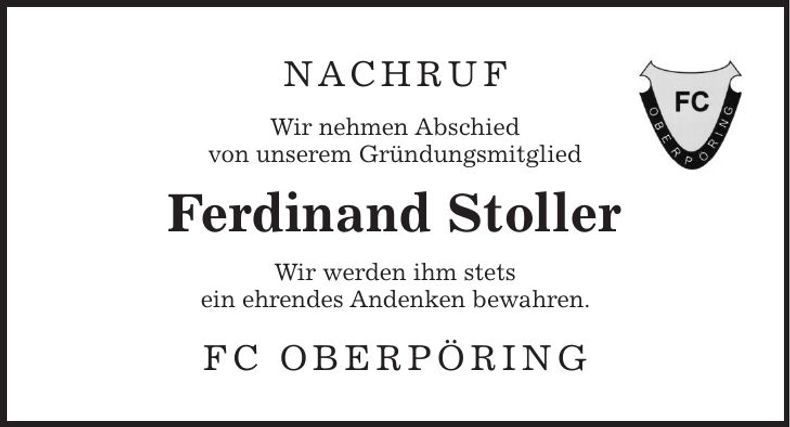 Traueranzeige Ferdinand Stoller