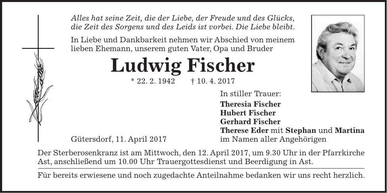 Traueranzeige Ludwig Fischer