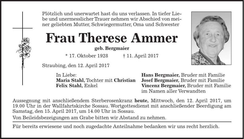 Traueranzeige Therese Ammer