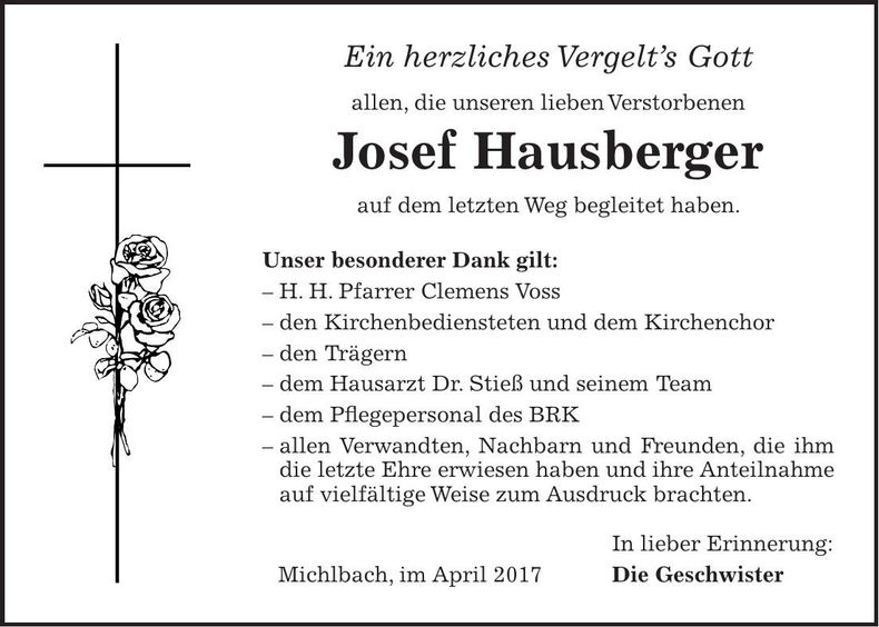 Traueranzeige Josef Hausberger