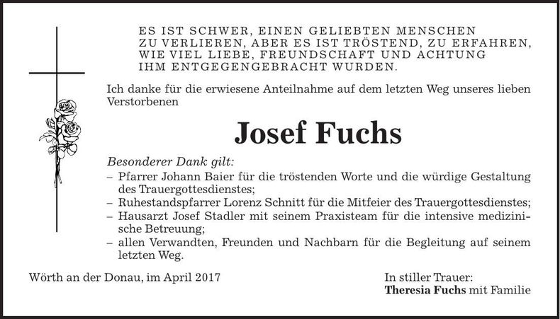 Traueranzeige Josef Fuchs