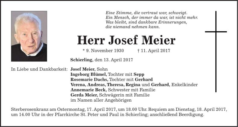 Traueranzeige Josef Meier