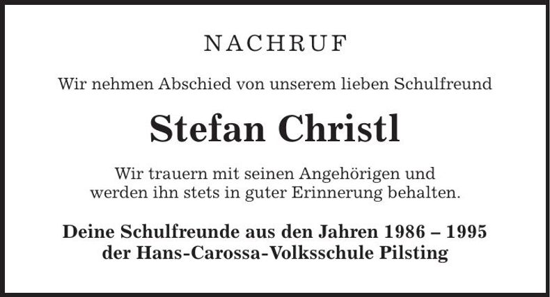 Traueranzeige Stefan Christl