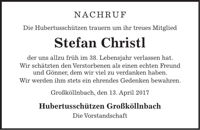 Traueranzeige Stefan Christl