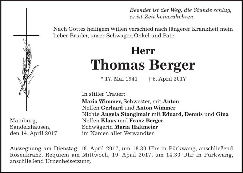 Traueranzeige Thomas Berger