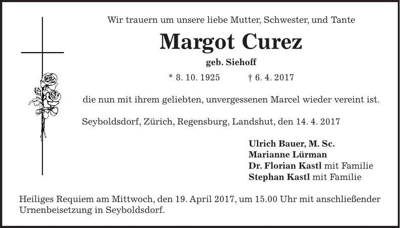 Traueranzeige Margot Curez