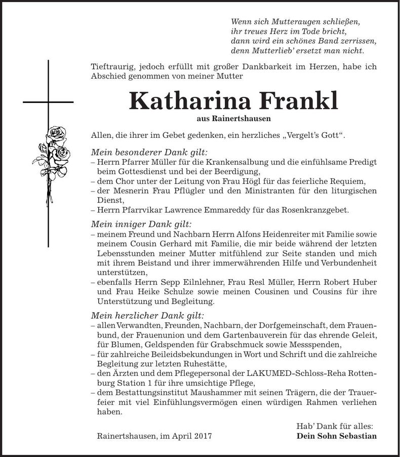 Traueranzeige Katharina Frankl