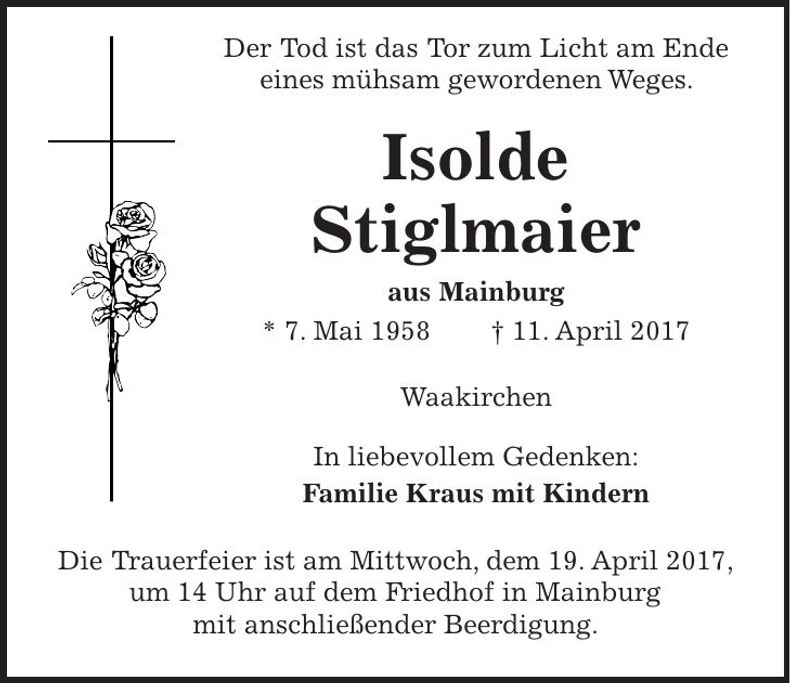 Traueranzeige Isolde Stiglmaier