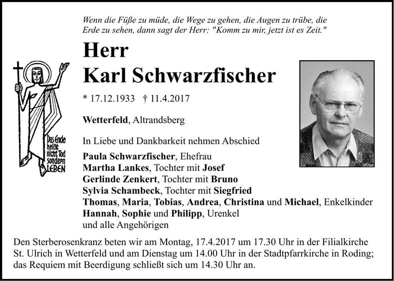 Traueranzeige Karl Schwarzfischer