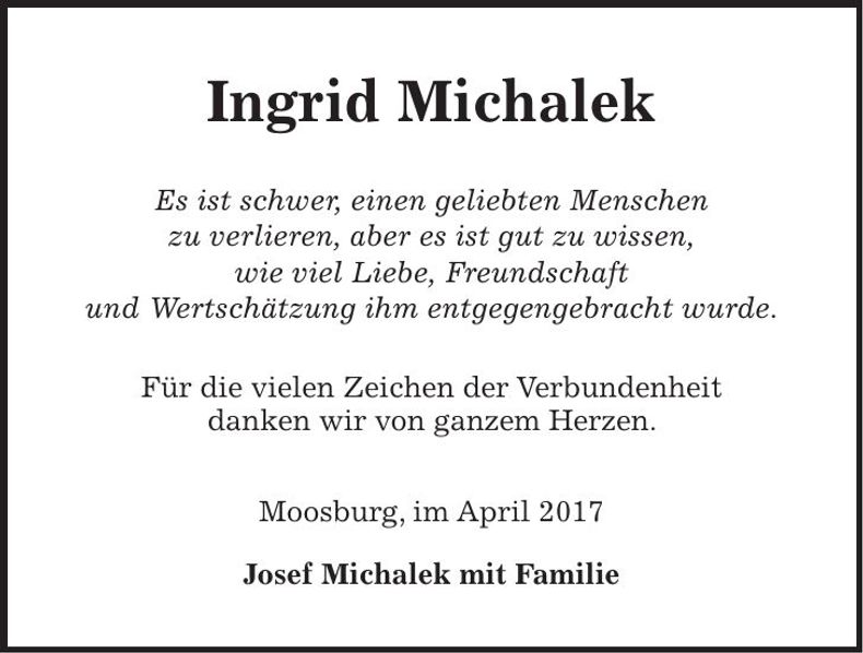 Traueranzeige Ingrid Michalek