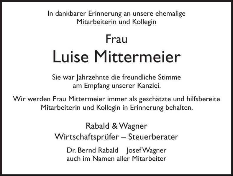 Traueranzeige Luise Mittermeier