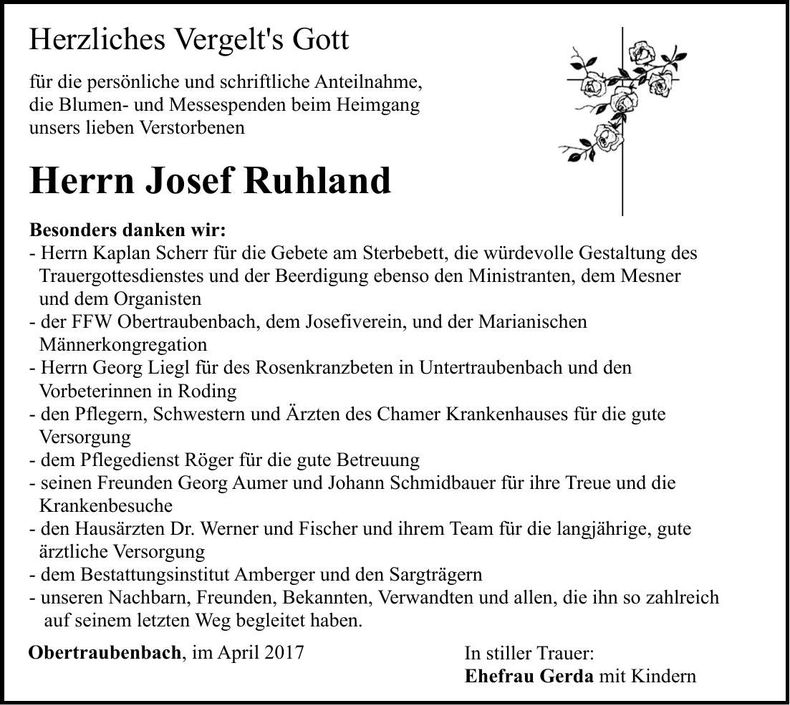 Traueranzeige Josef Ruhland