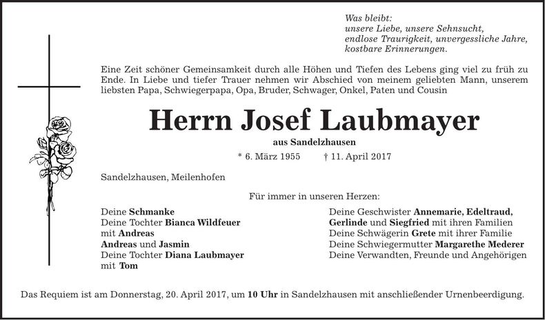 Traueranzeige Josef Laubmayer