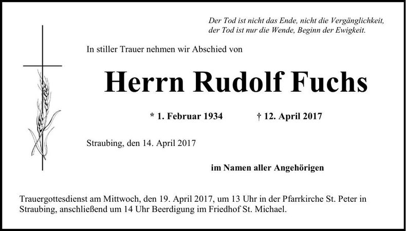 Traueranzeige Rudolf Fuchs