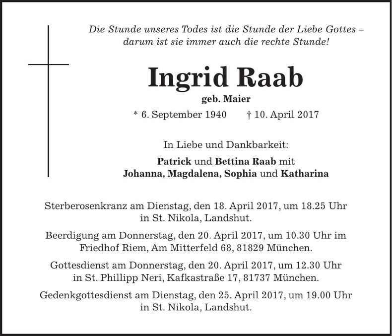 Traueranzeige Ingrid Raab