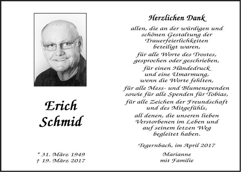 Traueranzeige Erich Schmid