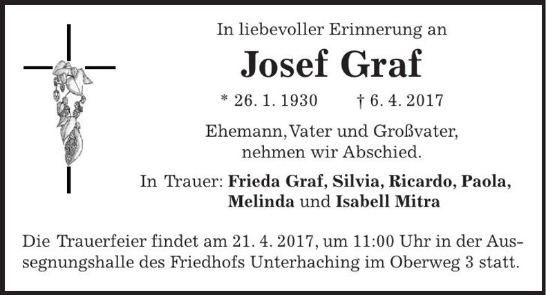 Traueranzeige Josef Graf