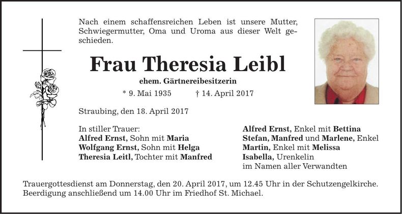 Traueranzeige Theresia Leibl