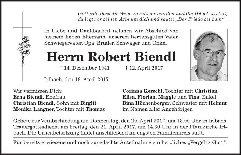 Traueranzeige Robert Biendl