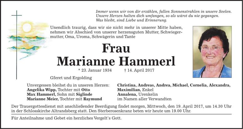 Traueranzeige Marianne Hammerl